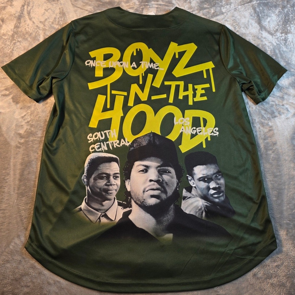 Boyz N The Hood Los Angeles Graphic Baseball Jersey Mens Medium Green Shirt NWT